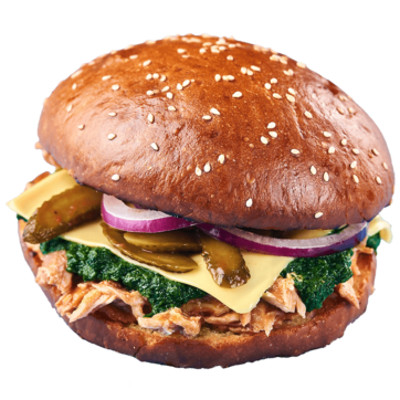 Бургер з рваною куркою та шпинатом